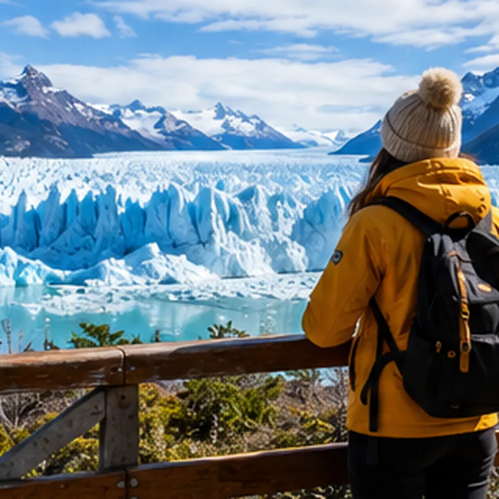 Viajera frente al glaciar Perito Moreno